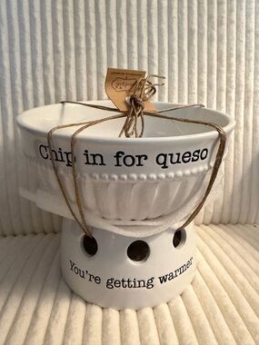 Mud Pie Ceramic Queso Warmer Dip Set - White